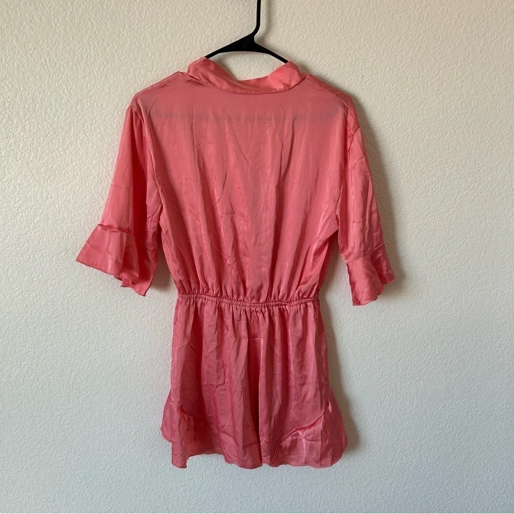 Silky Pink Ruffle Sleeve Bridal, Bridesmaid Romper